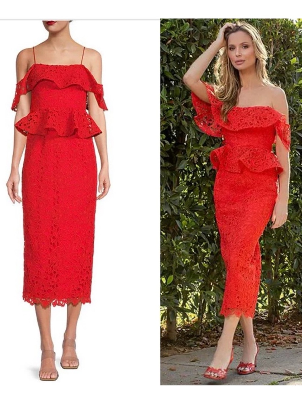 NWT Muse by Marchesa Amaryllis Lace Off-The-Shoulder Midi Dress Sz 2